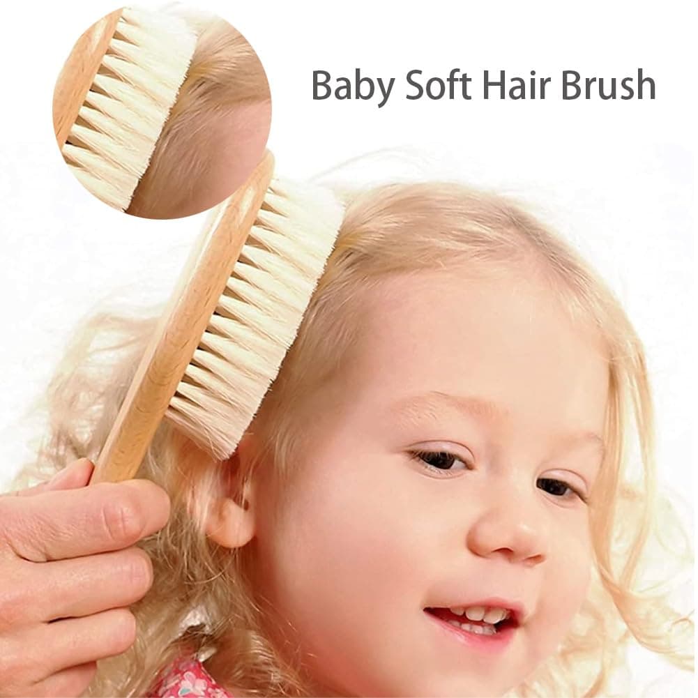 Baby Hair Brush Set – 2 Pcs Natural Soft Goat Bristle & Wooden Handle Brush for Newborns & Toddlers | Cradle Cap Brush for Boys & Girls | Gentle Baby Essentials, Registry Gift thumbnail 4