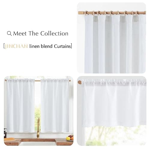 jinchan Linen Textured Tier Curtains 24 Inch for Kitchen Windows Farmhouse Cafe Curtains Small Drapes Rustic Light Filtering Half Window for Living Room Laundry Rod Pocket 2 Panels White thumbnail 7