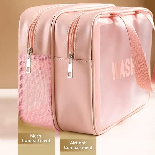 DAPOWER Travel Toiletry Bag for Women, Matte Translucent Toiletry Bag with Handy Handle, Makeup Cosmetic Organizer Bag for Travel Toiletries Accessories (Pink-XL) thumbnail 4