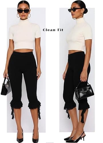 Navneet Women Y2k Ruffle Flare Leg Capri Leggings Knee Length Capri Pants Slim Fit Cropped Trousers thumbnail 5