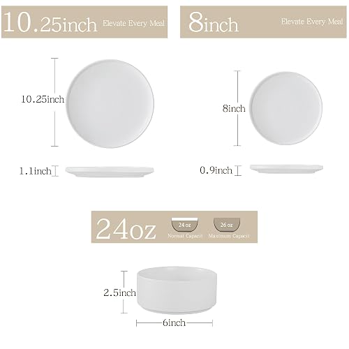 Ruxmirae 6 Piece Dinnerware Set, Modern Minimalist Stoneware Plates and Bowls Sets, Modern Dinner Plate, Salad Plate, Cereal Bowl, Dish Set for 2, Microwave and Dishwasher Safe, Matte White thumbnail 3