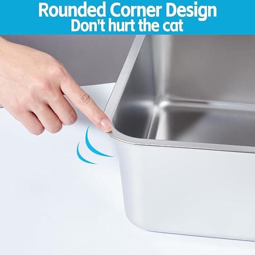Nyutu Stainless Steel Litter Box - Metal Cat Litter Box -4“ H Cat Litterbox Low Entry Pet Toilet Supplies for Kitty, Kitten, Rabbit, Puppy,No Stick Easy Clean-No Smell thumbnail 5