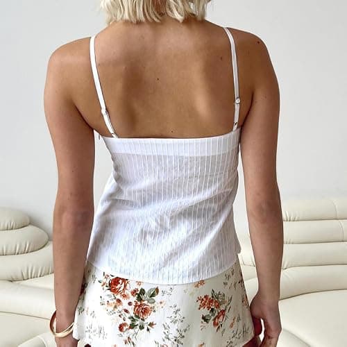 Women Y2k Babydoll Tank Tops Lace Trim V Neck Crop Cami Spaghetti Strap Peplum Top Summer Cute Aesthetic Flowy Shirts thumbnail 4