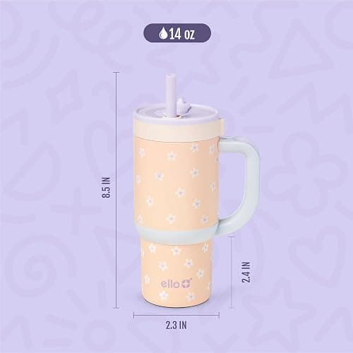 Ello Oasis 14oz Stainless Steel Tumbler - Orange Daisies thumbnail 2