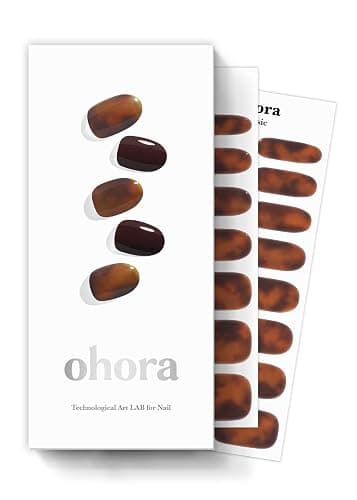ohora Semi Cured Gel Nail Strips (N Pumpkin Swirl) - Brown, Marble, Works with Any UV/LED Lamps, Salon-Quality, Long Lasting, Easy to Apply & Remove - Includes 2 Prep Pads, Nail File & Wooden Stick - Image 1