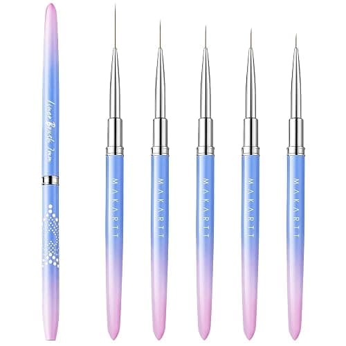 Makartt Nail Art Brushes Set: 5pcs Liner Brushes 7/9/11/15/25mm Thin Nail Art Design Brush with Cap Nail Polish Brush for Builder Gel 3D Nail Gel French Tip Tool Nail Painting - Image 1