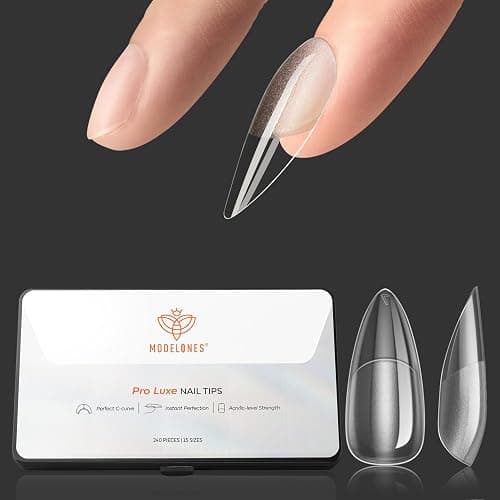 modelones Pro Luxe Instant Nail Apex Tips 15 Sizes, Medium Almond Extension Gel Tips Pre-building & Pre-etched Thicker Strength Acrylic Fake Nails Full Cover 240 Pcs - Image 1