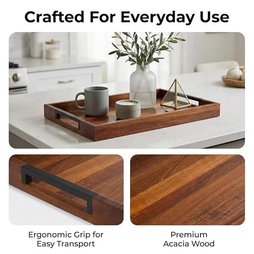 Acacia Wood Serving Tray with Handles thumbnail 6