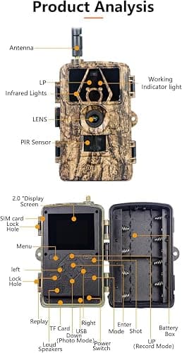 LMHOME 4G Profi-Wildkamera 60MP 4K mit 32 GB Speicherkarte und 4G SIM Card, Top-Bewegungserkennung, unsichtbarer Blitz für Nachtsicht, App-Übertragung thumbnail 7