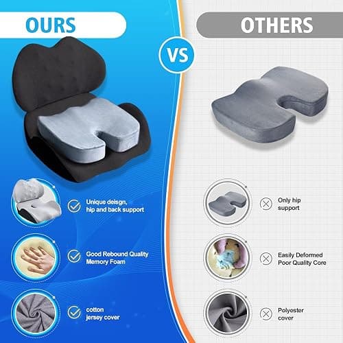 Lexeme X Large Memory Foam Seat Cushion Lumbar Support Pillow for Sciatica & Tailbone Pressure Relief Coccyx Pad for Office Chair, Car,Wheelchair,Home,Office thumbnail 6