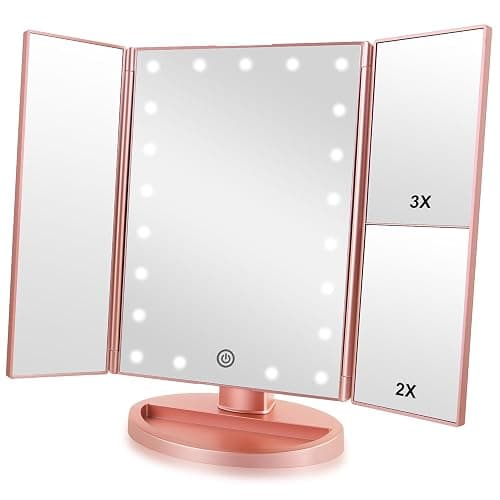 Infitrans Trifold Makeup Mirror Vanity Mirror with Lights,1X 2X 3X Magnification,Touch Screen,180 Adjustable Rotation,Portable Travel Bathroom Cosmetic Mirror - Image 1