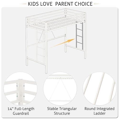 SHA CERLIN Loft Bed Twin Size with Ladder and Guardrail,White | Heavy Duty Metal Slats Support,No Box Spring Needed,Small Space Saving Furniture for Bedroom Dorm thumbnail 5