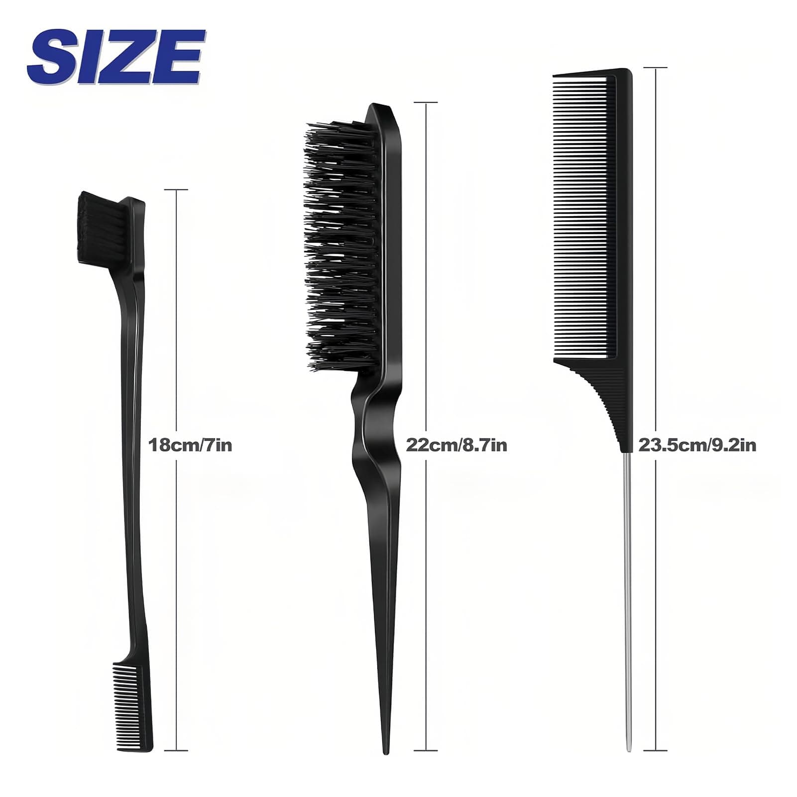 3PCS Hair Brush Set, Slick Back Hair Brush Edges Brush, Rat Tail Comb, Plastic Bristle, Teasing Brush Set for Women Smoothing Hair thumbnail 2