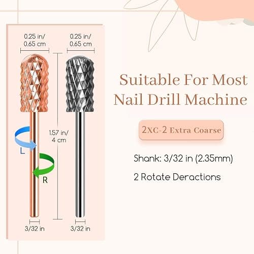 Nail Drill Bits, 2 Pcs Safety Nail Bits for Nail Drill, 3/32'' Tungsten Carbide Nail Drill Bit, Smooth Round Top Large Barrel Bits, Nail Supplies for Nail Tech to Remove Acrylic Nails (2XC) thumbnail 2