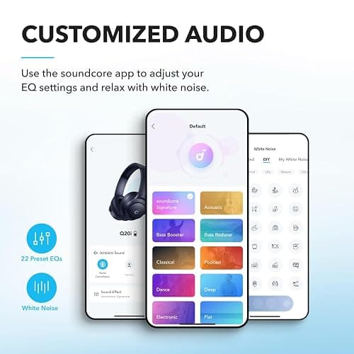 Soundcore by Anker Q20i Hybrid Active Noise Cancelling Headphones, Wireless Over-Ear Bluetooth, 40H Long ANC Playtime, Hi-Res Audio, Big Bass, Customize via an App, Transparency Mode thumbnail 4