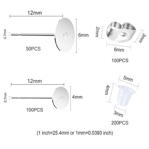 450PCS Earring Posts Stainless Steel Flat Pad,Hypoallergenic Stud Earrings with Butterfly and Rubber Bullet Earring Backs for Jewelry DIY Making Findings (Silver) (Silver) thumbnail 2