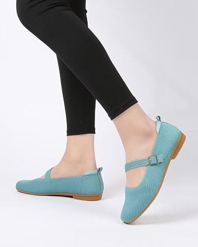 ZUXYAFU Women's Mary Jane Ballet Flats Square Toe Knit Ballerina Walking Dressy Office Slip-on Shoes with Strap thumbnail 7