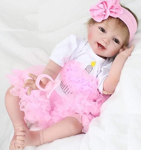 Pink Crown Reborn Baby Dolls Clothes for 20-23 Inch Pure Handmade 2 Pieces Reborn Doll Baby Girl Clothing Set thumbnail 2