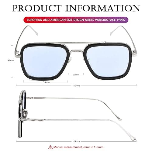 AIEYEZO Tony Stark Sunglasses Vintage Square Metal Frame Eyeglasses for Men Women - Iron Man and Edith Sun Glasses thumbnail 7