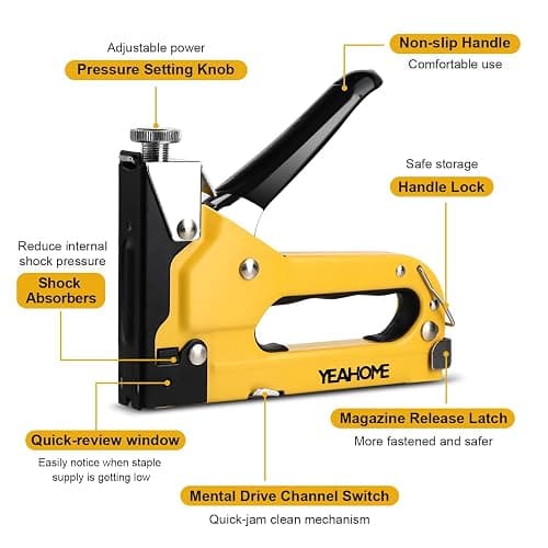Upholstery Staple Gun Heavy Duty, YEAHOME 4-in-1 Stapler Gun with 4000 Staples, Manual Brad Nailer Power Adjustment Stapler Gun for Wood, Crafts, Carpentry, Decoration DIY thumbnail 2
