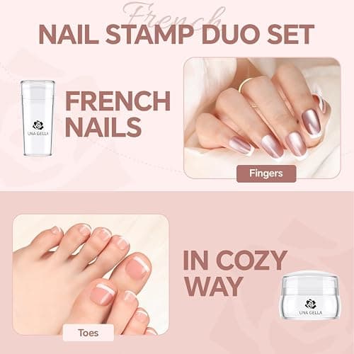 Una Gella French Tip Tool Stamp, Two Sizes French Nails Manicure Stamper Kit For Almond/Square/Coffin Fingers & Toes Easy Diy Nail Art At Home thumbnail 4