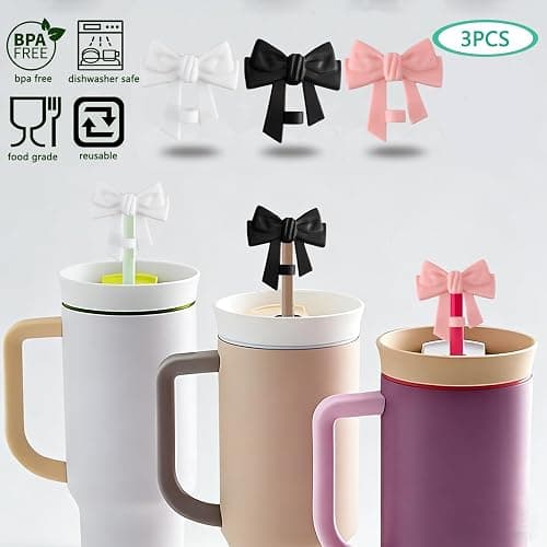 Silicone Straw Caps for 10mm Tumblers | Reusable Dust-Proof Straw Toppers Compatible with Stanley 30oz & 40oz Tumblers (pink 6pc butterfly) thumbnail 5