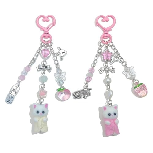 AGEN KGEN Cute Cat Keychain, Y2K Heart Bow Pendant, Kawaii Cat Bag Charm - Image 1