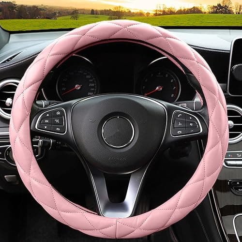YHONGJT Soft Microfiber Leather Steering Wheel Cover, Universal 15 Inch for Women Girls, Fit Vehicles, Sedans, SUVs, Vans, Trucks - Light Pink thumbnail 2