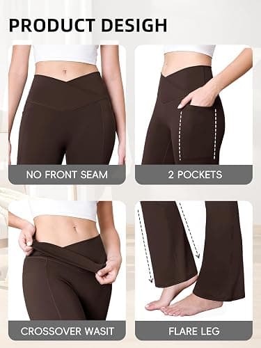 COPYLEAF Flare Leggings with Pockets for Women Seamless Crossover Yoga Pants with Tummy Control Bootcut Work Pants Trendy thumbnail 6