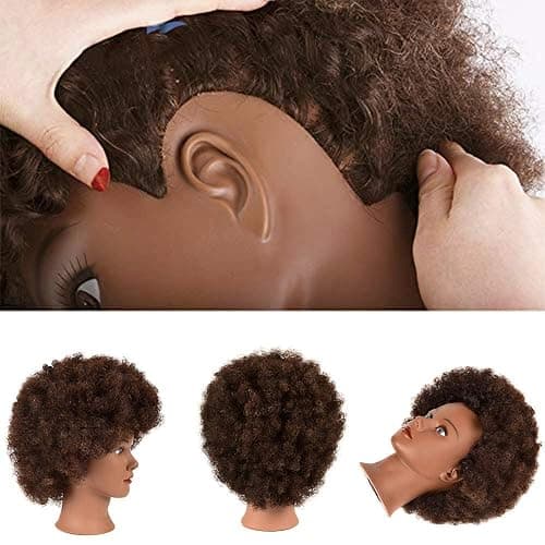Afro Curly Mannequin Head with 100% Human Hair Curly Hair Hairdresser Hair Styling Cosmetology Manikin Head Doll head for Hairdresser Practice Styling Dye Braiding with Clamp Stand thumbnail 4