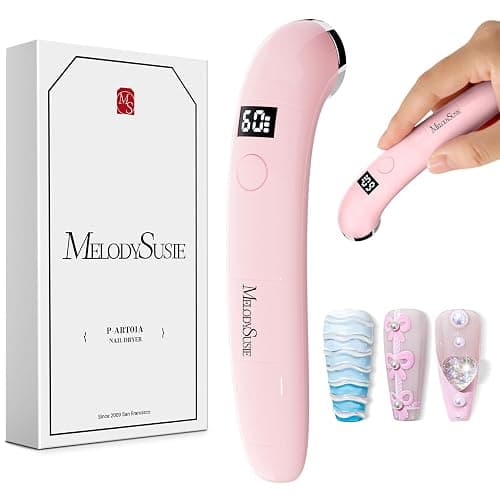 MelodySusie Ergonomic Handheld Cordless UV Nail Lamp with LCD Display & 2 Timers, P-Art01A Rechargeable Mini UV LED Light Flash Cures All Soft Gels, Especially Rhinestone Glue & Liner Gel Pink - Image 1