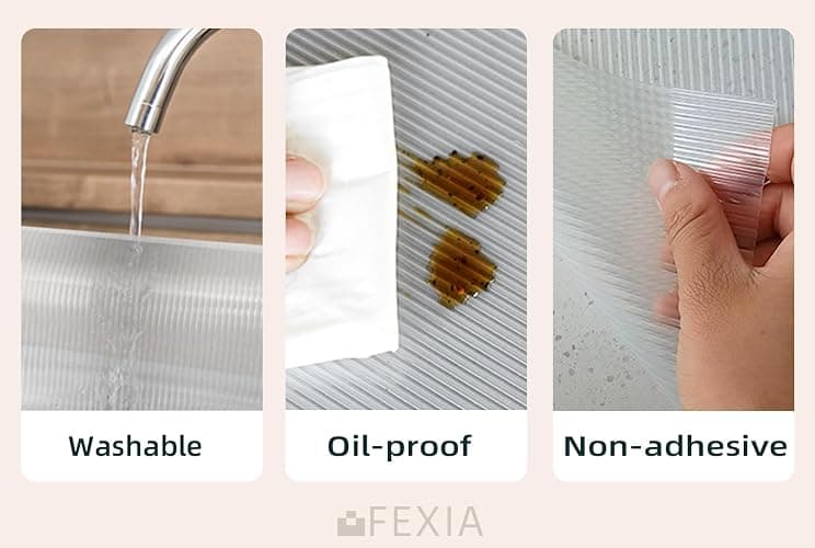 FEXIA Shelf Liners for Kitchen Cabinets Non-Slip Drawer Liner 12 Inches x 20 FT Waterproof & Oil-Proof Non Adhesive Durable Material Fridge Liner for Shelves （Clear） - Clear - 12"W x 240"L thumbnail 5