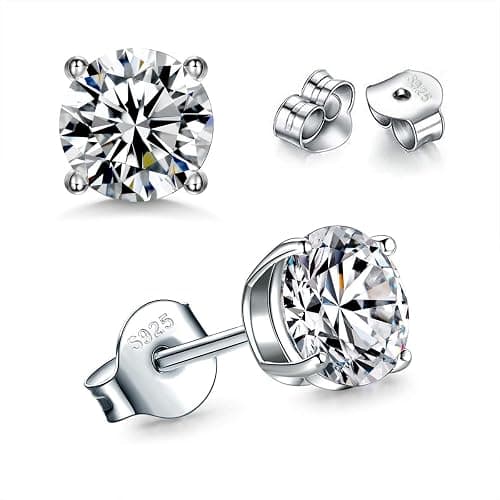 925 Sterling Silver Stud earrings Set | White Gold Plated Hypoallergenic Stud Earrings | Cubic Zirconia Stud Earrings for Women (2mm,3mm,4mm,5mm,6mm,7mm) 8 CZ colors options thumbnail 7