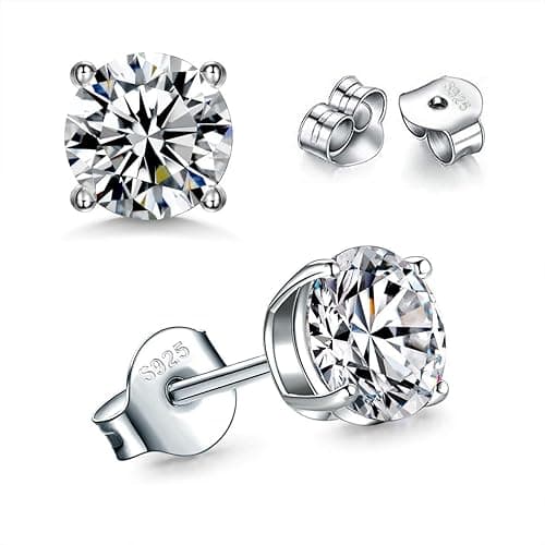 925 Sterling Silver Stud earrings Set | White Gold Plated Hypoallergenic Stud Earrings | Cubic Zirconia Stud Earrings for Women (2mm,3mm,4mm,5mm,6mm,7mm) 8 CZ colors options - 1Silver-3/4/5/6mm thumbnail 7