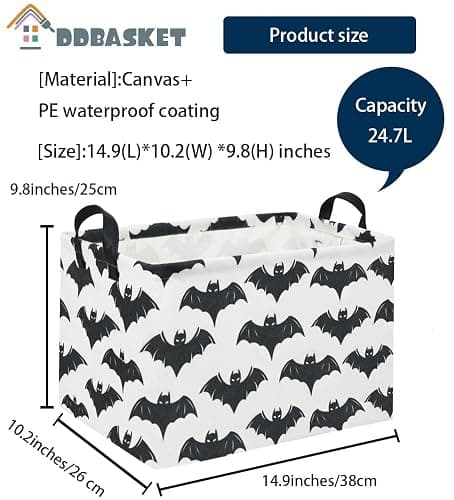 DDBASKET Halloween Basket Empty for Rectangular bat Storage Bins Organizer Bin Box Cute Bat Room Decor for Home(Black Bats) thumbnail 3