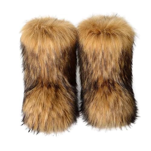 Eosxrp Furry Faux Fur Boots Women's Winter Shoes Woman Fluffy Warm Snow Boots Mid-Calf Comfortable Outdoor Flat thumbnail 2