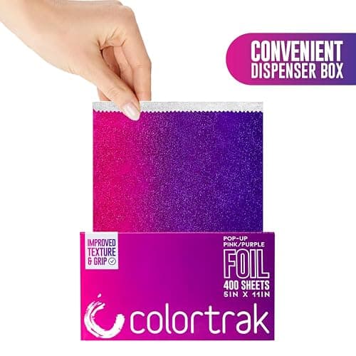 Colortrak Pink/Purple Gradient Pop-up Foil w/Dispenser (400 Count), Pre-cut Sheets, Non-Slip Embossed Texture, 5" x 10.75" Sheets for Hair Foil Coloring and Highlighting Sheet Applications thumbnail 3
