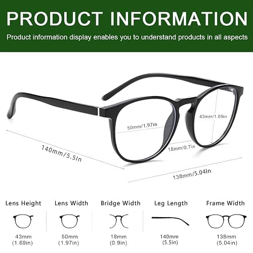 Przene 3 Pack Blue Light Blocking Glasses Women/Men,Retro Round Computer Glasses Anti Eye Strain/UV/Glare, Gaming Glasses. (Black/Crystal/Amber) thumbnail 3