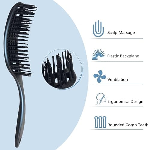 Vinabo Brosse à Cheveux Démêlante - Ne Tire Pas Professionnelle Incurvée Ventilée pour Cheveux Mouillés et Secs, Brosse de Massage, pour Femme, Homme & Enfant, Noir thumbnail 3