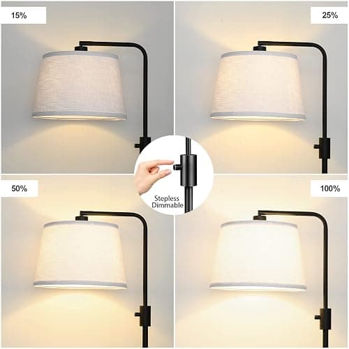 【Upgraded】 Dimmable Floor Lamp, 1000 Lumens LED Edison Bulb Included, Arc Floor Lamps for Living Room Modern Standing Lamp with Linen Shade, Tall Lamp for Bedroom Office Dining Room- Black thumbnail 3