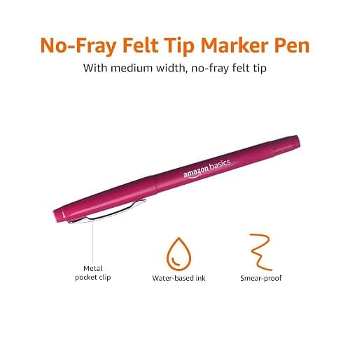 Amazon Basics Felt Tip Marker Pens, Assorted Colors, No-Fray Felt Tip, Smear-Proof, for Writing, Drawing, Journaling and Note Taking, 24-Pack thumbnail 7
