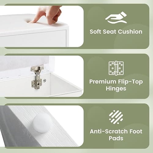 CHARMAID Vanity Stool with Hidden Storage, Cushioned Vanity Bench, Backless Makeup Stool with Soft Seat, Small Storage Footrest for Bedroom, Closet, Entryway, White thumbnail 8