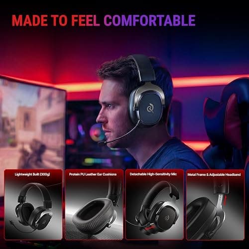 QCY Heroad VT200 Gaming Headset for PC: 53mm Neodymium Drivers - Detachable Noise Canceling Microphone - 2.4G/Bluetooth 6.0/Wired - Compatible for PS4/PS5, Switch, Xbox - 7.1 Surround Sound thumbnail 5