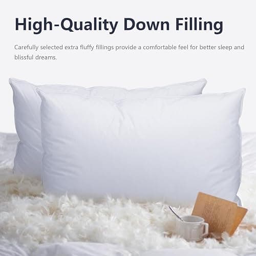 Vendare Set of 2 Standard Size Down Pillows - Goose Feather & Down Blend Pillows 440 Fill Power, 100% Cotton Cover, Hypoallergenic, Medium Support thumbnail 5