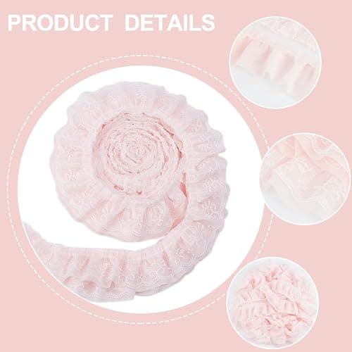BENECREAT 2.5 Yards 3-Layer Ruffle Lace Pleated Trim, 3-5/8 inch Wide Chiffon Flower Trim Gathered Ribbon for Wedding Applique Clothing Sewing Craft DIY Decor, Pink thumbnail 4