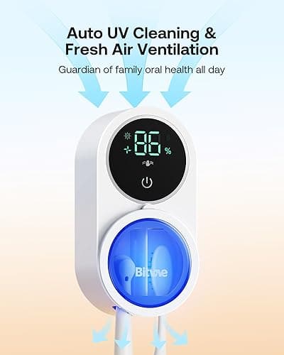 Bitvae Toothbrush Cleaner & Toothbrush Holder, Cleaning and Air Drying, LED Smart Screen, Rechargeable Wall Mount Toothbrush Holder for Bathrooms - Sanilux Hero - White thumbnail 5
