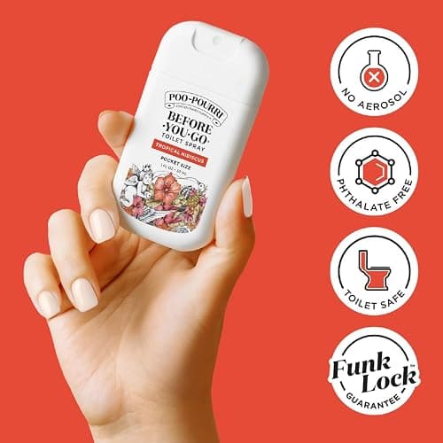 Poo-Pourri Before-You-Go Pocket Toilet Spray, Travel Essentials, Tropical Hibiscus, 1 Fl Oz, Up to 50 Uses, On-The-Go Bathroom Odor Deodorizer with Essential Oils, TSA Approved Size, Hibiscus, Apricot thumbnail 7