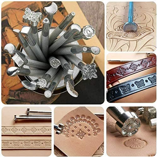 DUJISO 20 PCS Leather Stamping Tool Leather Carving Working Saddle Making Tools DIY Leather Craft Stamps Set DIY Hammer thumbnail 5