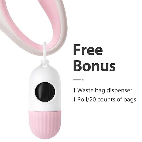 Fida Retractable Dog Leash for Small Breed up to 26 lbs, 16 ft Pet Walking Leash with Dispenser and Poop Bags, Anti-Slip Handle, Reflective Strong Nylon Tape, One-Handed Brake (S, White & Pink) thumbnail 2