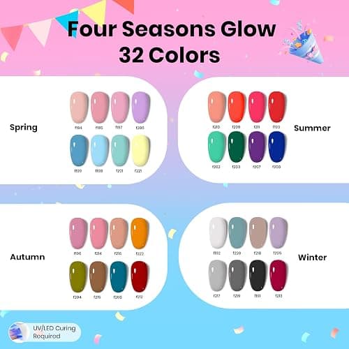 Beetles Gel Nail Polish Kit with U V Light -54 Pcs Gel Nail Kit Four Seasons Glow 32 Colors Set with Everything Base Top Coat Soak Off at Home Nail Kit Salon Manicure Beginner Gifts for Women Girls thumbnail 2
